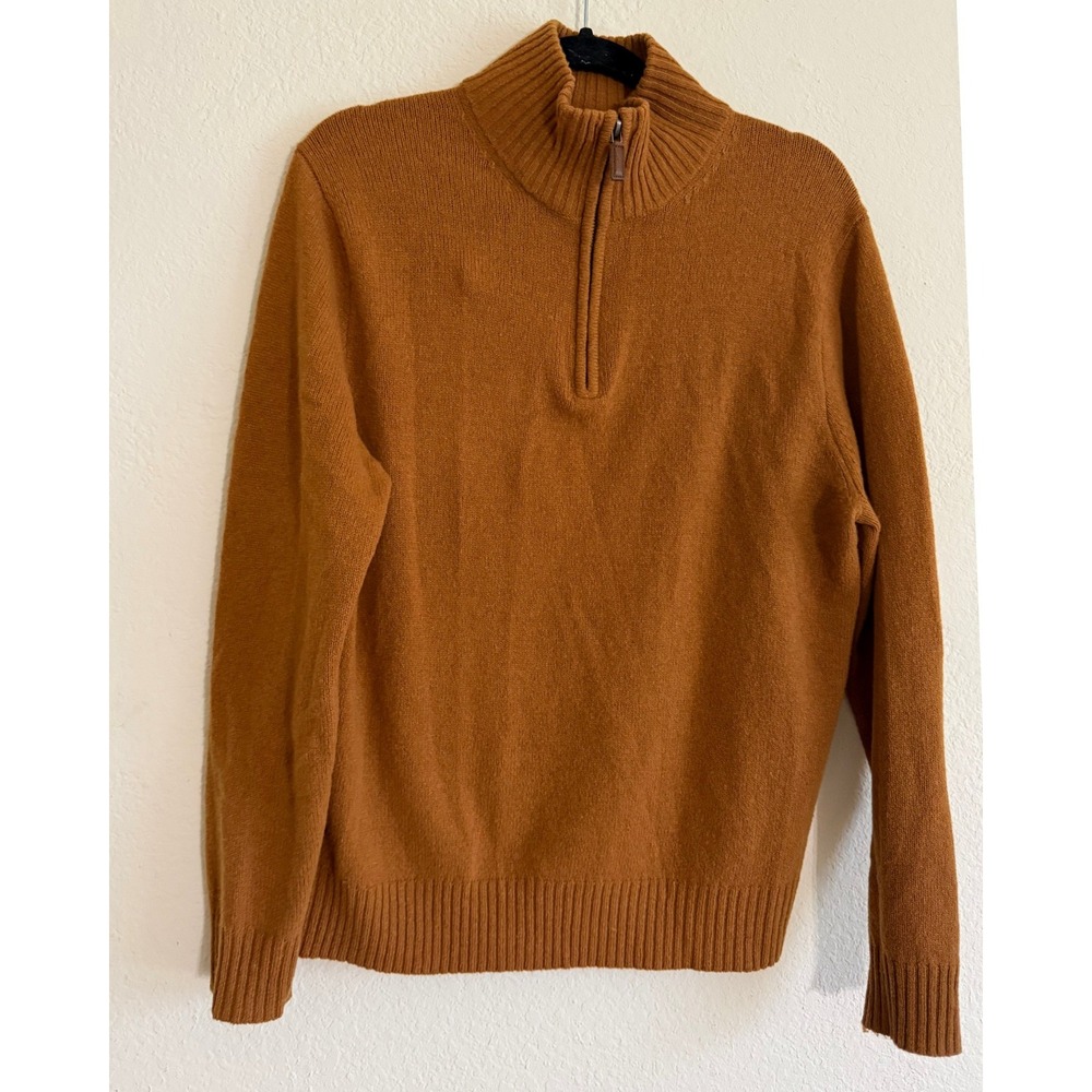 J. Crew Mens 100% Lambswool Quarter Zip Sweater Brown Style 97183 Size M Preppy